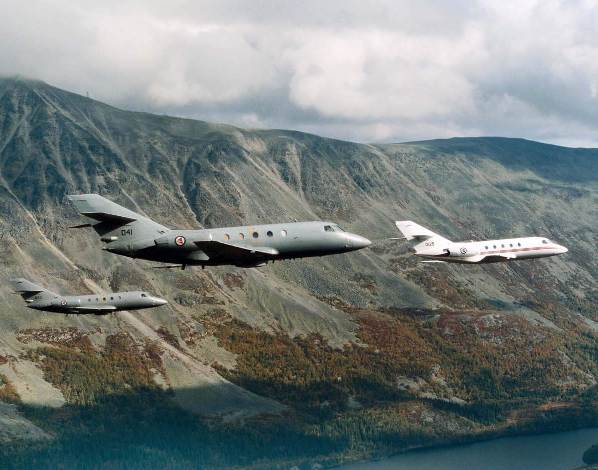De tre norske Da-20 Jet Falcon fra 717 Skvadron.