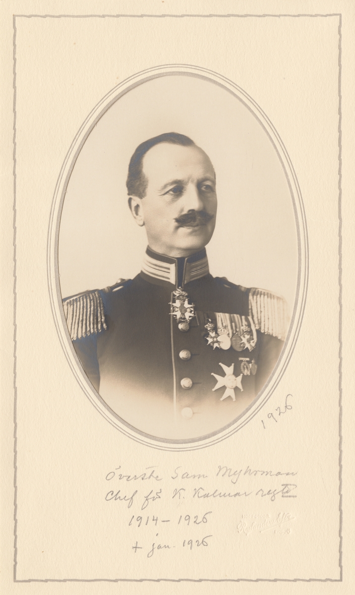 Porträtt av Sam Myhrman, överste och chef för Kalmar regemente.