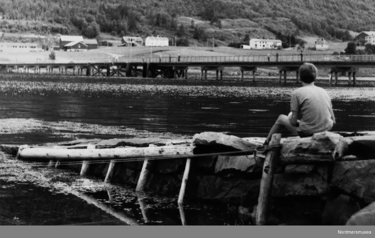 Broa i Bøfjorden før 1992. Under orkanen slet en båt sine fortøyninger og drev på broa. Den forårsaket store ødeleggelser. Det er steinvor med fenderverk, som er forløper for kaier og broer. Steinvorene var i all hovedsak bygget av kommunene til offentlig bruk. Det er en steinvor på andre siden også, bak broen. Postverket fikk også bygget en del for postruten mellom Bergen og Trondheim. 
Ved Freikaia er en steinvor bygget av Postverket til ruten mellom Bergen og Trondheim.

(info: Arnfinn Herkedal) -
Bildet er fra avisa Tidens Krav sitt arkiv i tidsrommet 1970-1994. Nå i Nordmøre museums fotosamling.