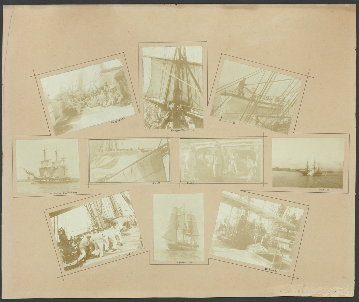 En kollage av tio bilder som visar livet ombord på fregatten Norrköping.