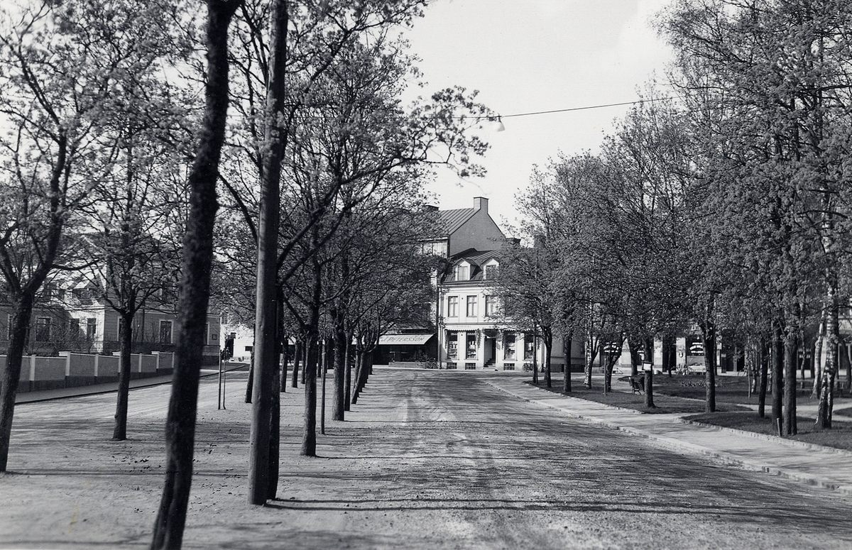 Järnvägsparken i Ljungby, ca 1930. Vy mot Storgatan.