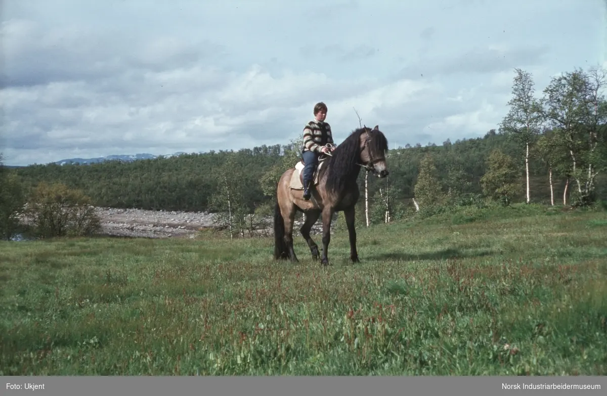 Anne Dyrland rir hest på Aust-Førnes på Møsstrond