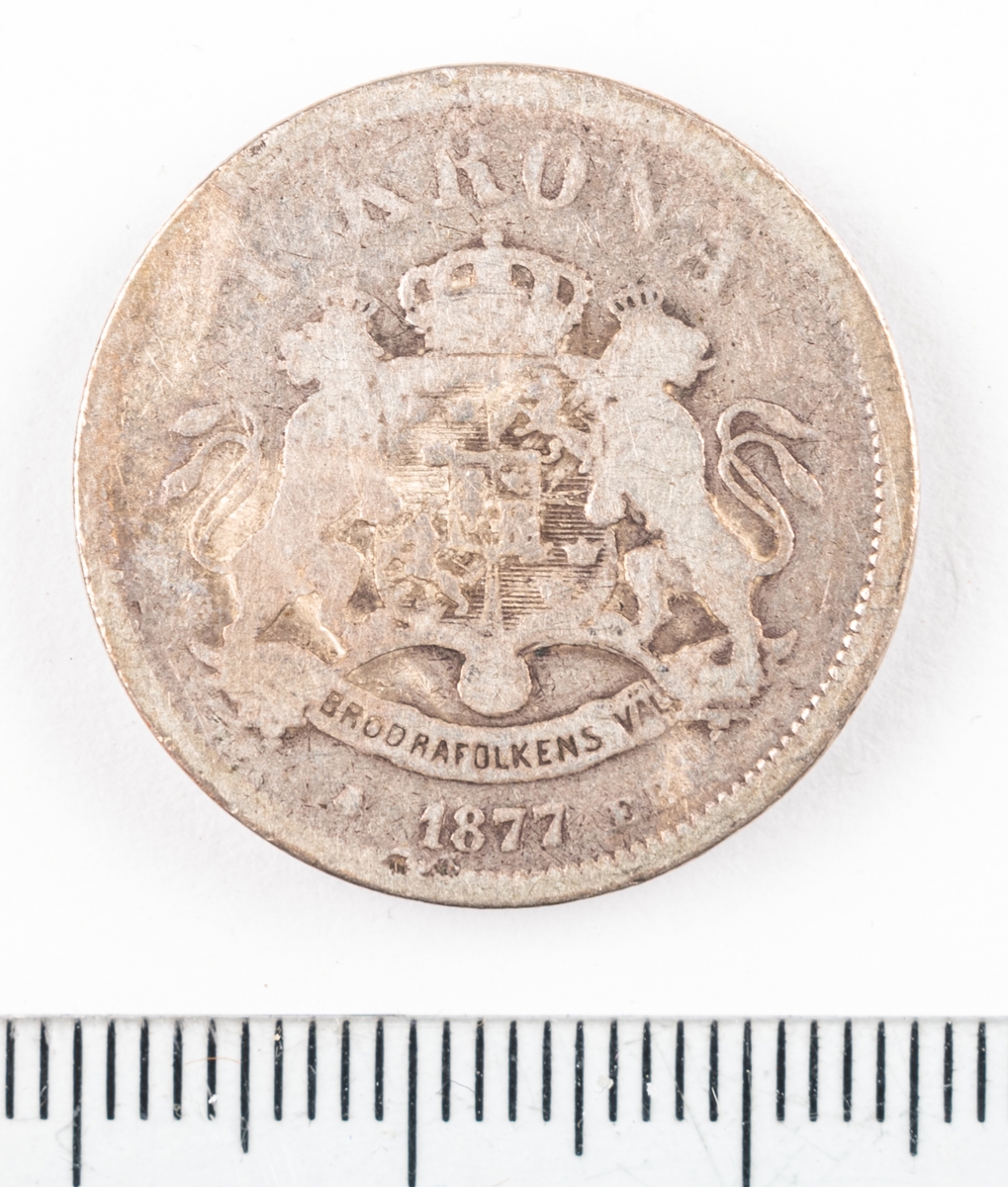 Mynt, Sverige, 1 krona, 1877.