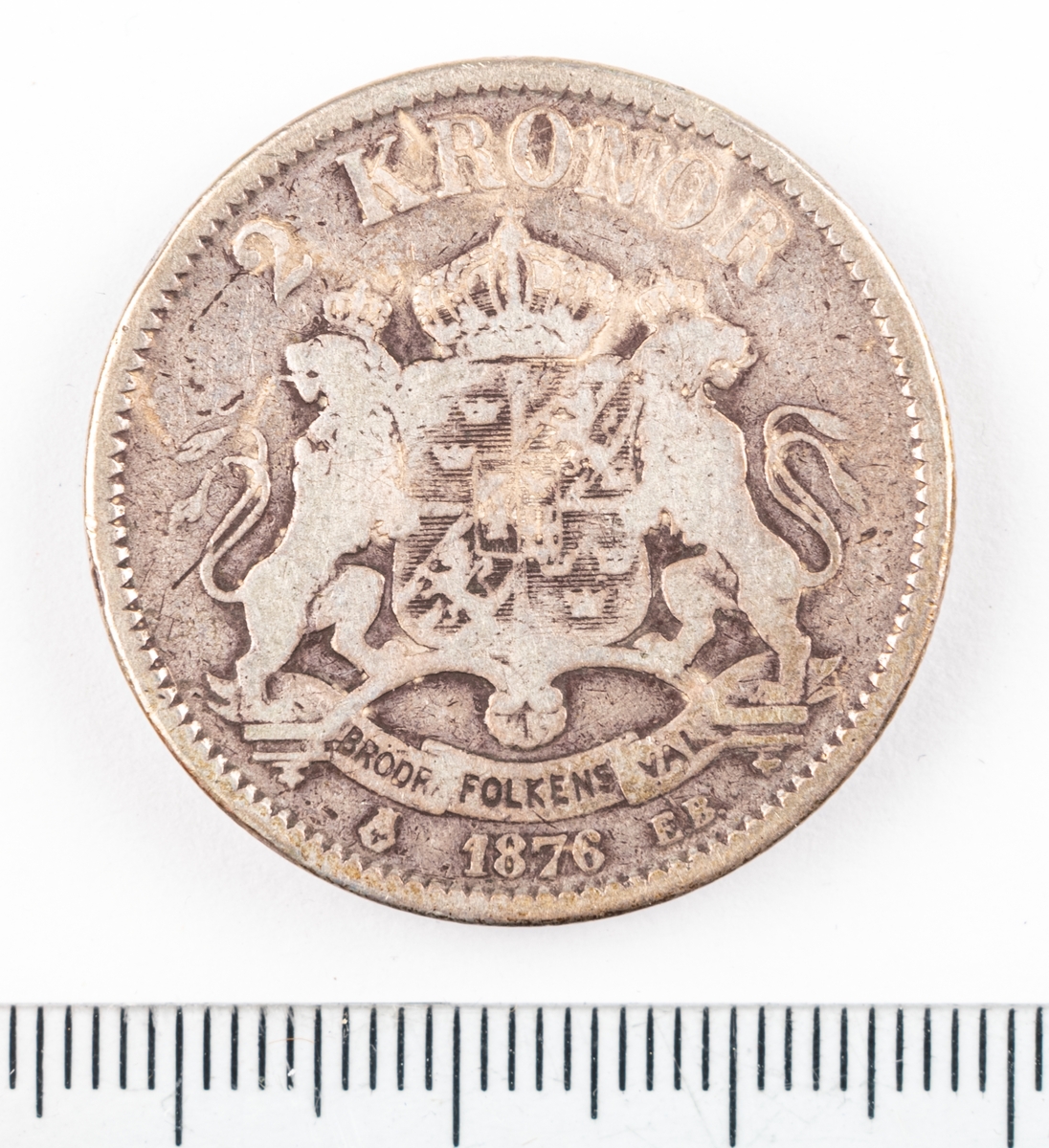 Mynt, Sverige, 2 kronor, 1876.