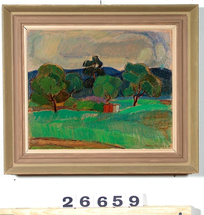 Troligen franskt landskap från en studieresa till Frankrike som konstnären företog 1949.