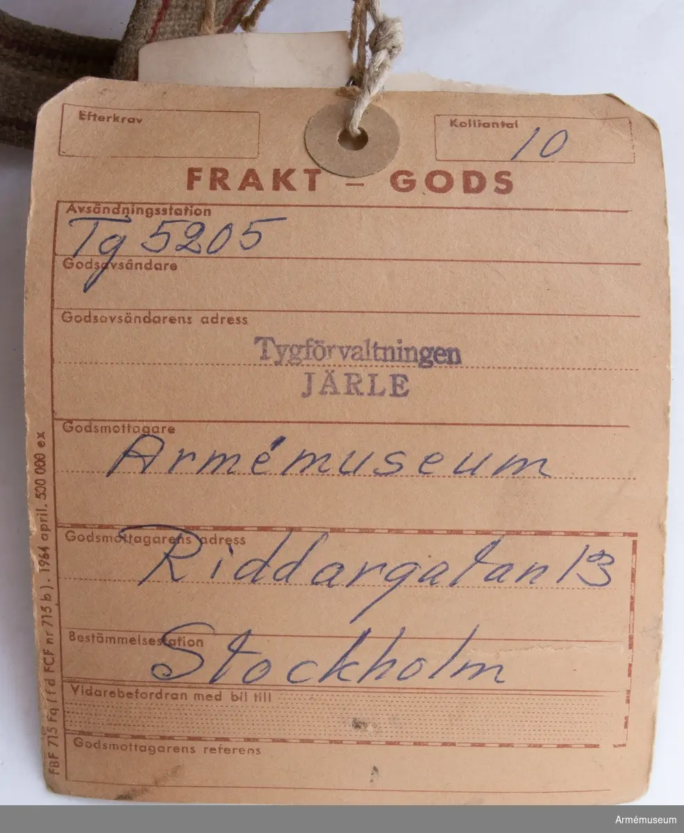 Amlåda, 1940.
I lådan förvarades detaljförteckning till riktstativ m/1948.