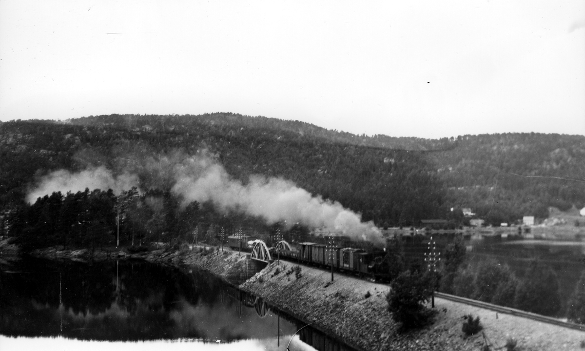 Setesdalsbanen. Godstog syd for Hægeland.  August 1958.