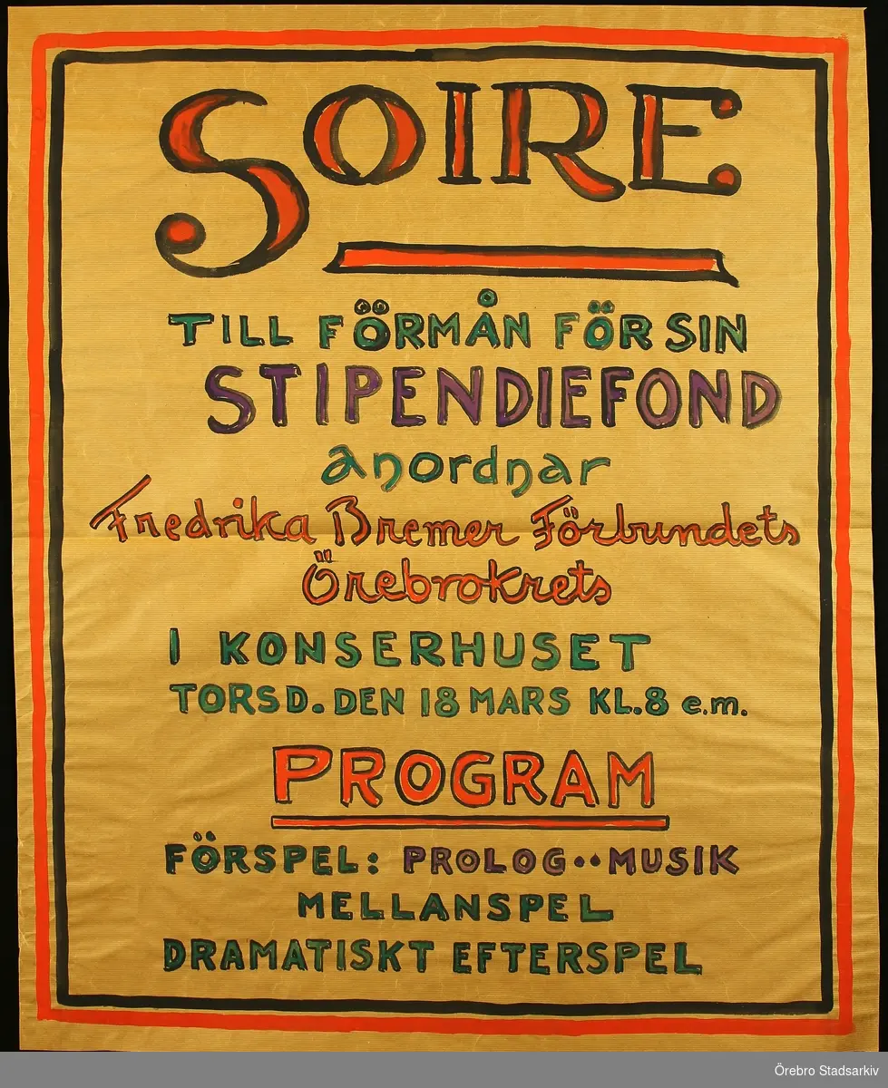 Konserthuset Örebro, 1937. Affisch. Soaré Faun och Nymf