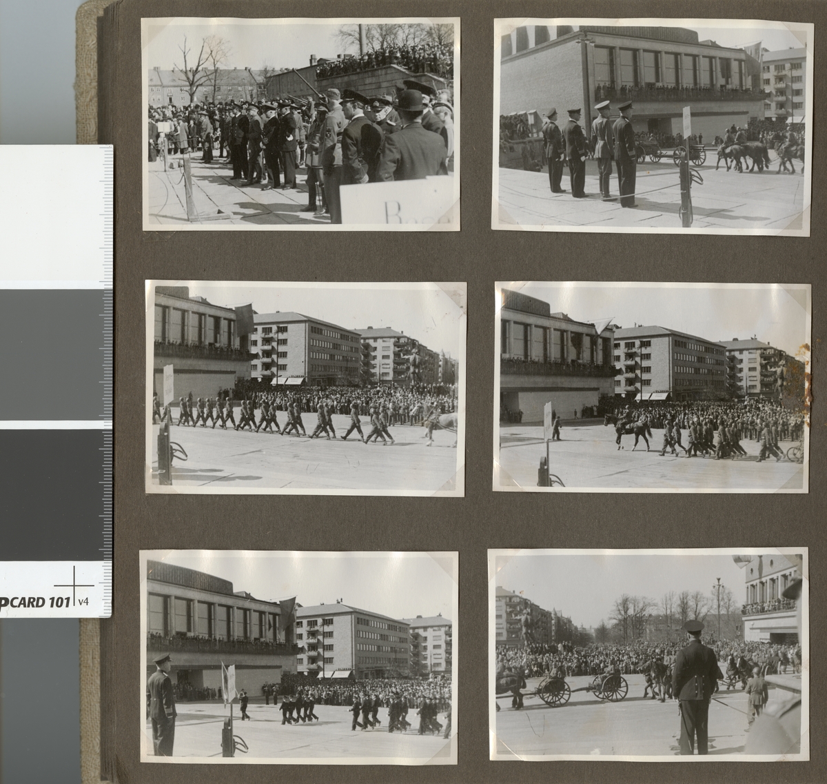 Text i fotoalbum: "Stora Militärparaden genom Göteborg 19/4 1942".