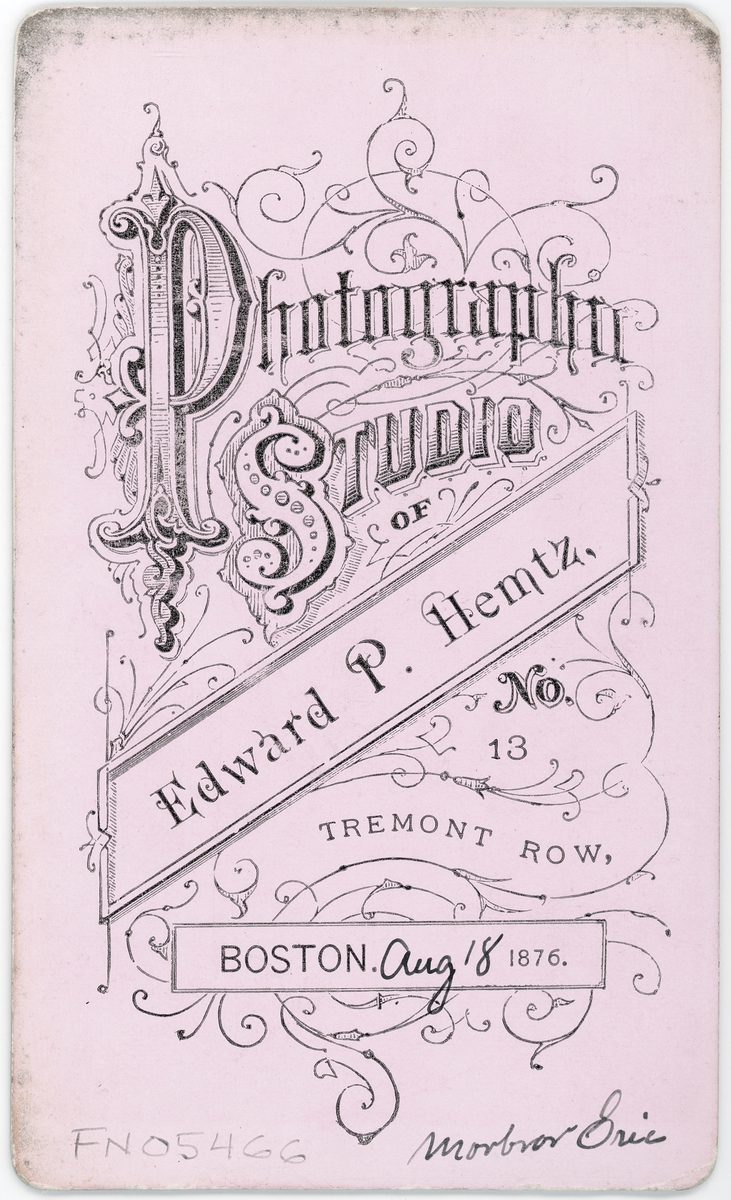 Kabinettsfotografi - morbror Eric, Boston, USA 1876