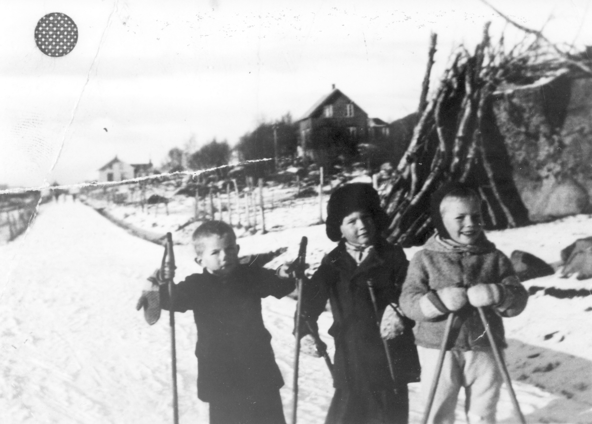 Fra venstre: 1. Terje Lund, f.1940 Skaland, 2. Nils Sigurd Lund f.1939 Skaland, 3. Jan Reinert Hay, Finnsæter, sønn til Kjell Hay Nilsen, Finnsæter.