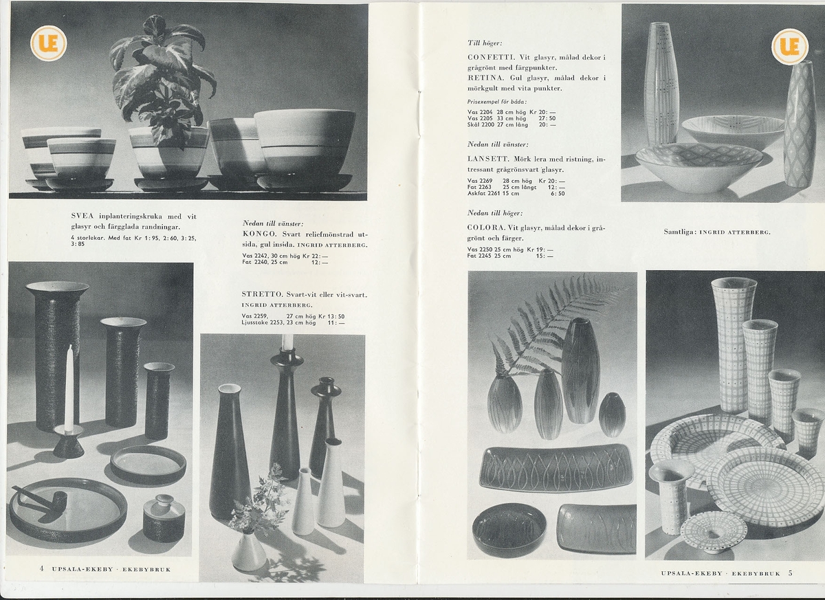 Produktkatalog över 1956 års produktion av keramik vid Upsala-Ekeby/Gefle Porslinsfabrik.