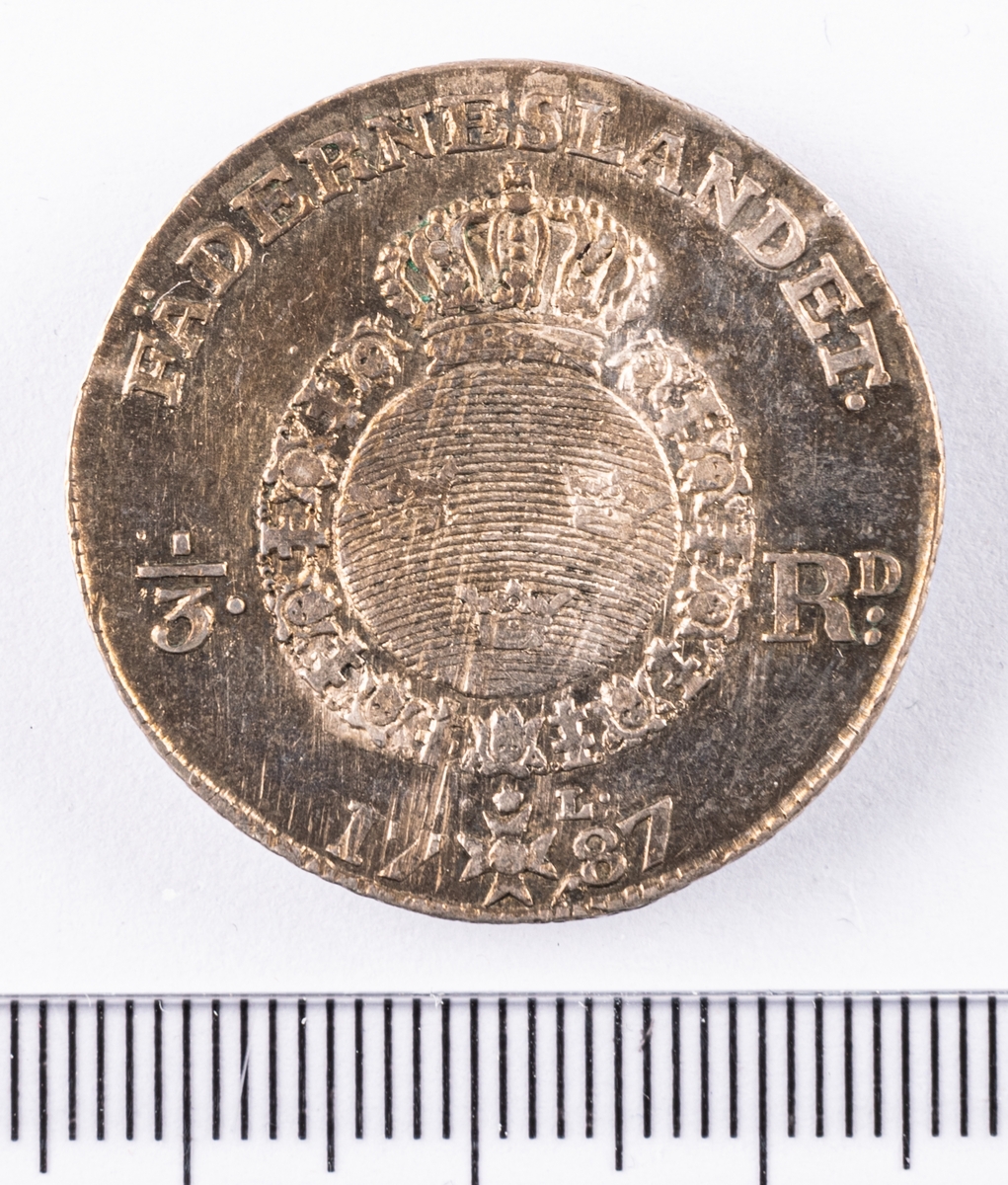 Mynt, Sverige, 1/3 riksdaler, 1daler s.m, 1787.