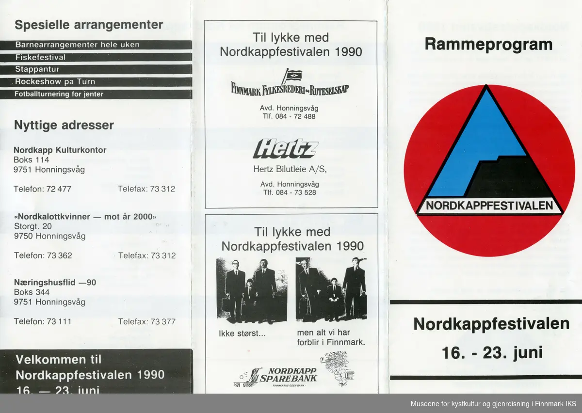 Rammeprogram for Nordkappfestivalen 1990, 16.-23.juni.