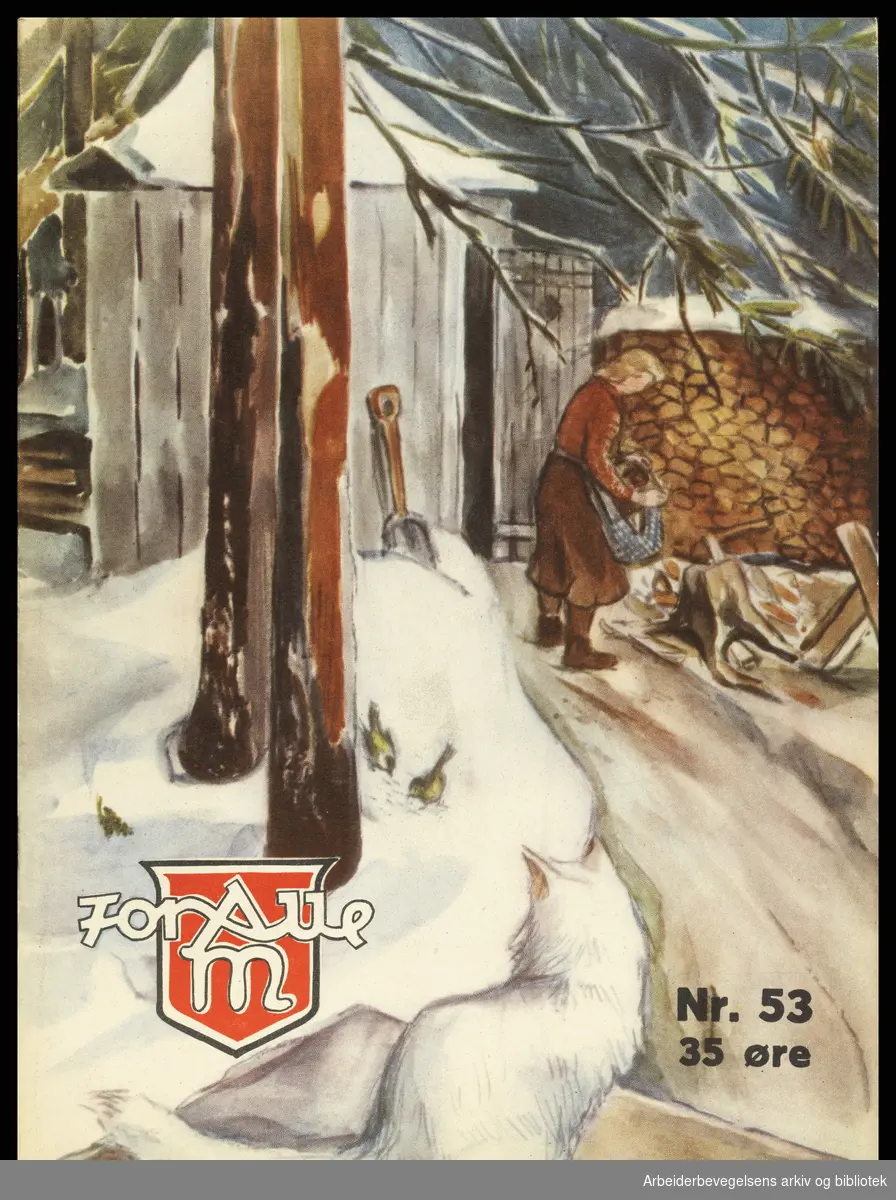 Arbeidermagasinet - Magasinet for alle. Forside. Nr 53. 31. Desember 1938. Illustrasjon: Borghild Rud.