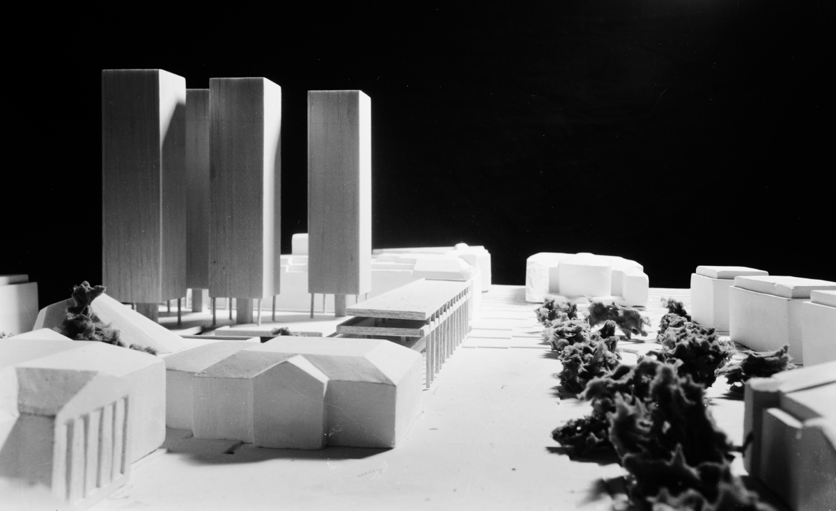 Modellutkast til Karl Johans-kvartalet , konkurranse, tegnet av arkitekt Sverre Fehn 1963.
