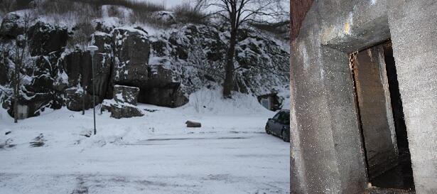 Bildet viser inngangen til en bunkers i forgrunnen av et vinterlandskap. (Foto/Photo)