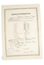Betyg från Julius Teärs sjöfartsskola i Estland, daterat 20 