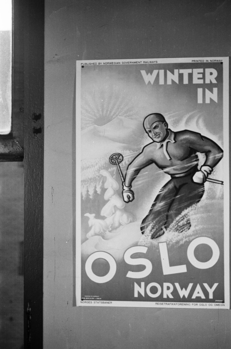 Plakat med vintermotiv reklame for reiser til Norge