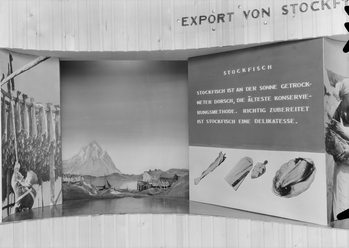 Fra en utstilling som skal markedsføre norsk fisk for eksport. Tekstene er på tysk.