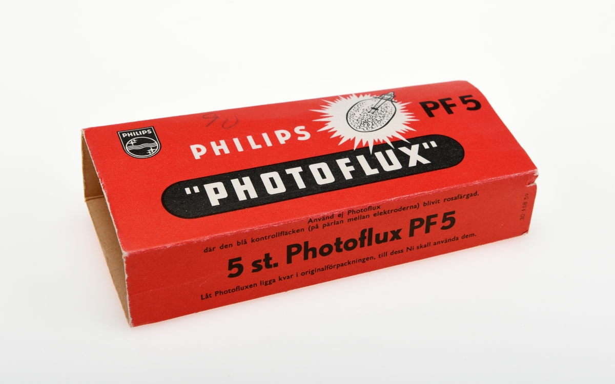 En tom eske til blitspærer av typen Philips Photoflux PF5. På esken er det tabell over kamerablender ved ulike avstander og filmtyper. 

Blitspærer ble først introdusert som en erstatning for blitspulver i 1929. Blitspærene er lagd for engangsbruk og er derfor pakket i esker med fem eller ti pærer. Pærer uten skrufot ble introdusert i 1954 og bidro til å senke prisen på pærene, og de har i stedet en ring som holder de to metalltrådene fra pæra på plass.