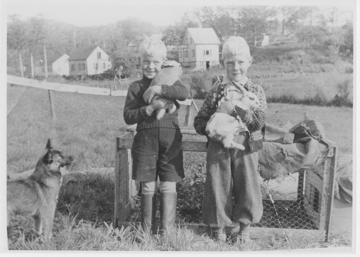 Thorbjørn Høyland og Gunnar Johnsen med kaniner