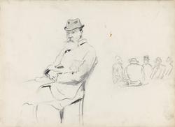 Selvportrett; figurgruppe; liggende kvinne  [Tegning]