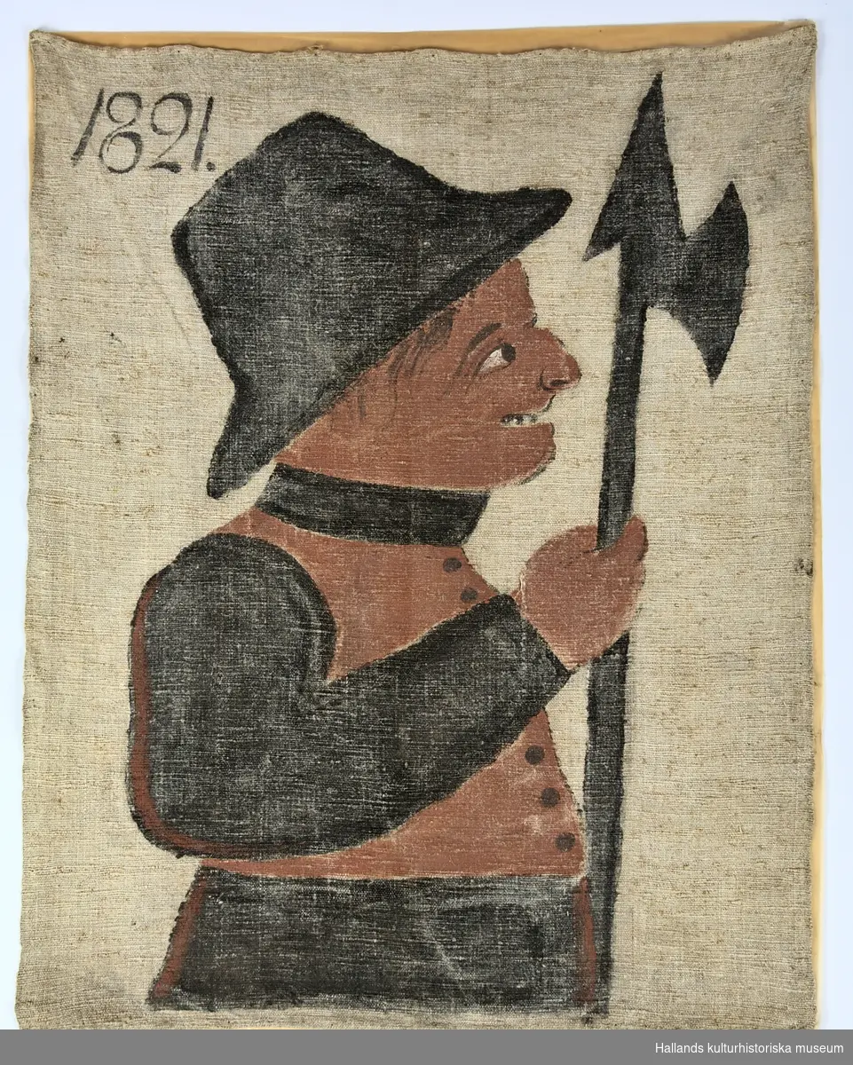 Målade figurer på duk av grovt linne. Båda lapparna är signerade med årtalet 1824.