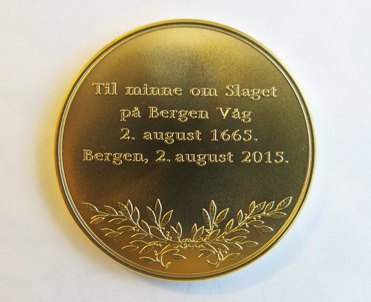 Motiv advers: Motivet av slaget på Bergen våg fra medaljen utgitt i 1665.

Motiv revers: Laurbærgrener.