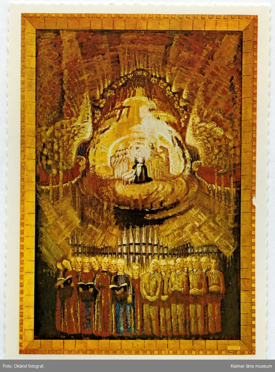 Vykort med altartavlan i Långasjö kyrka, en, oljemålning av Elisabeth Nergstrand Poulsen, avtäckt 1957.