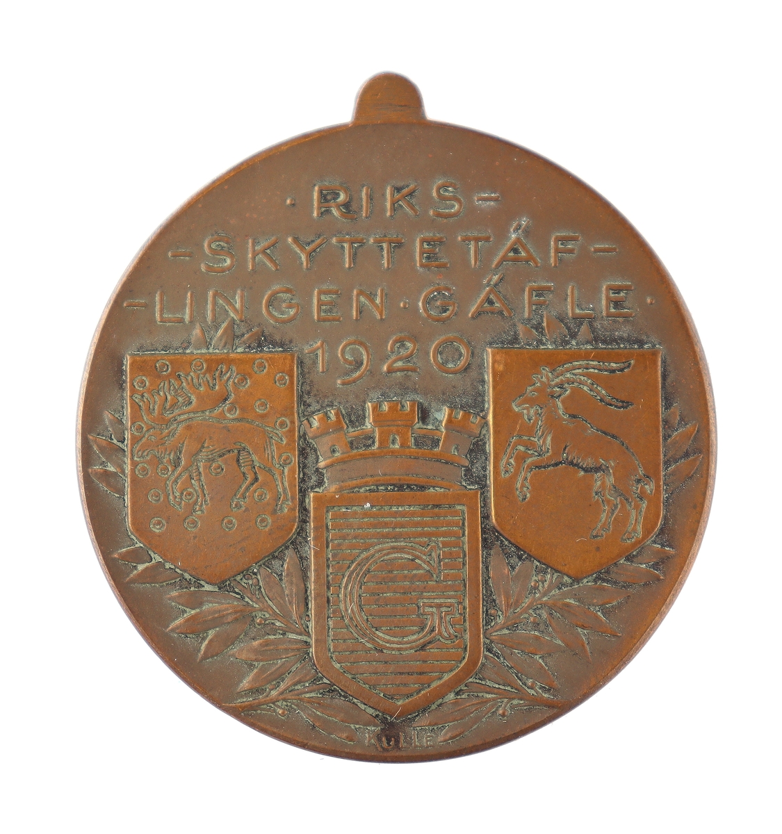 Medalj från Riksskyttetävlingen i Gävle 1920.