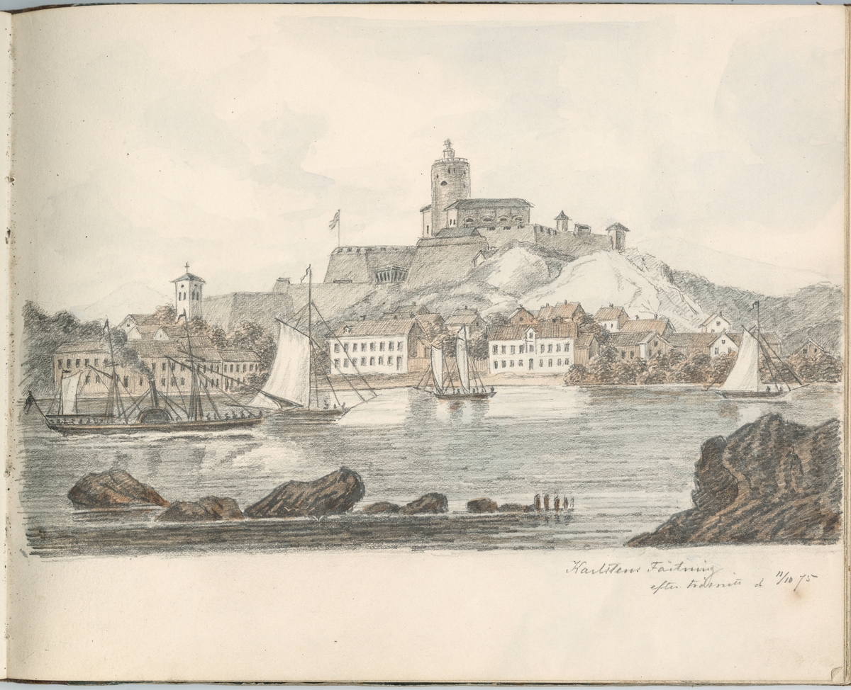 Akvarel:l Karlstens fästning efter träsnitt 11/10 1875.

Ur ett halvfranskt band med blyertsteckningar och akvareller.