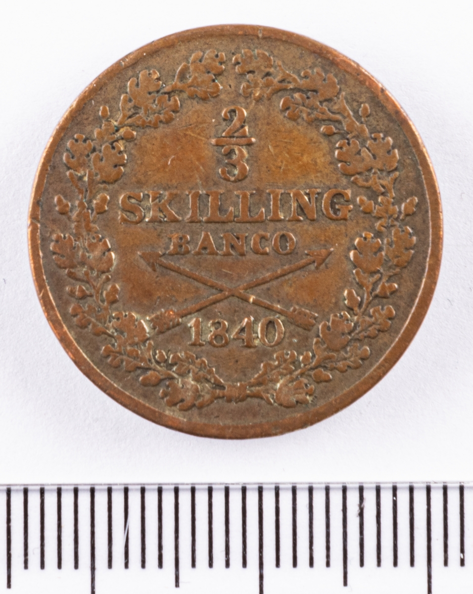 Mynt, Sverige,  2/3 skilling banco, 1840.