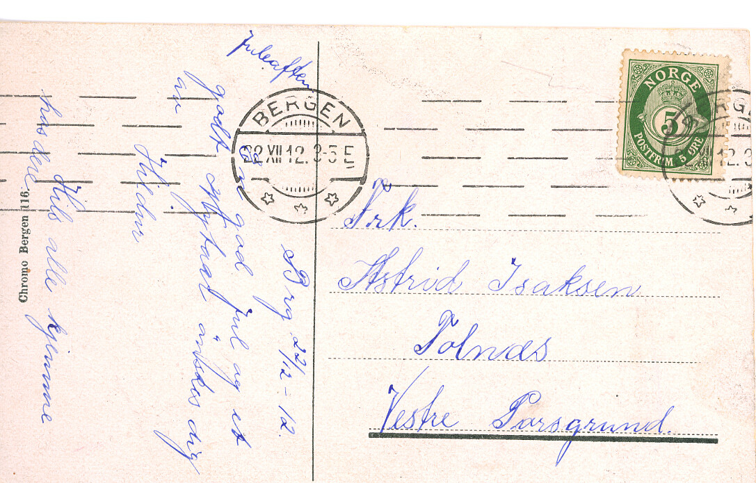 Hotel Metropol og brannvakta i Bergen på postkort sendt 1912.