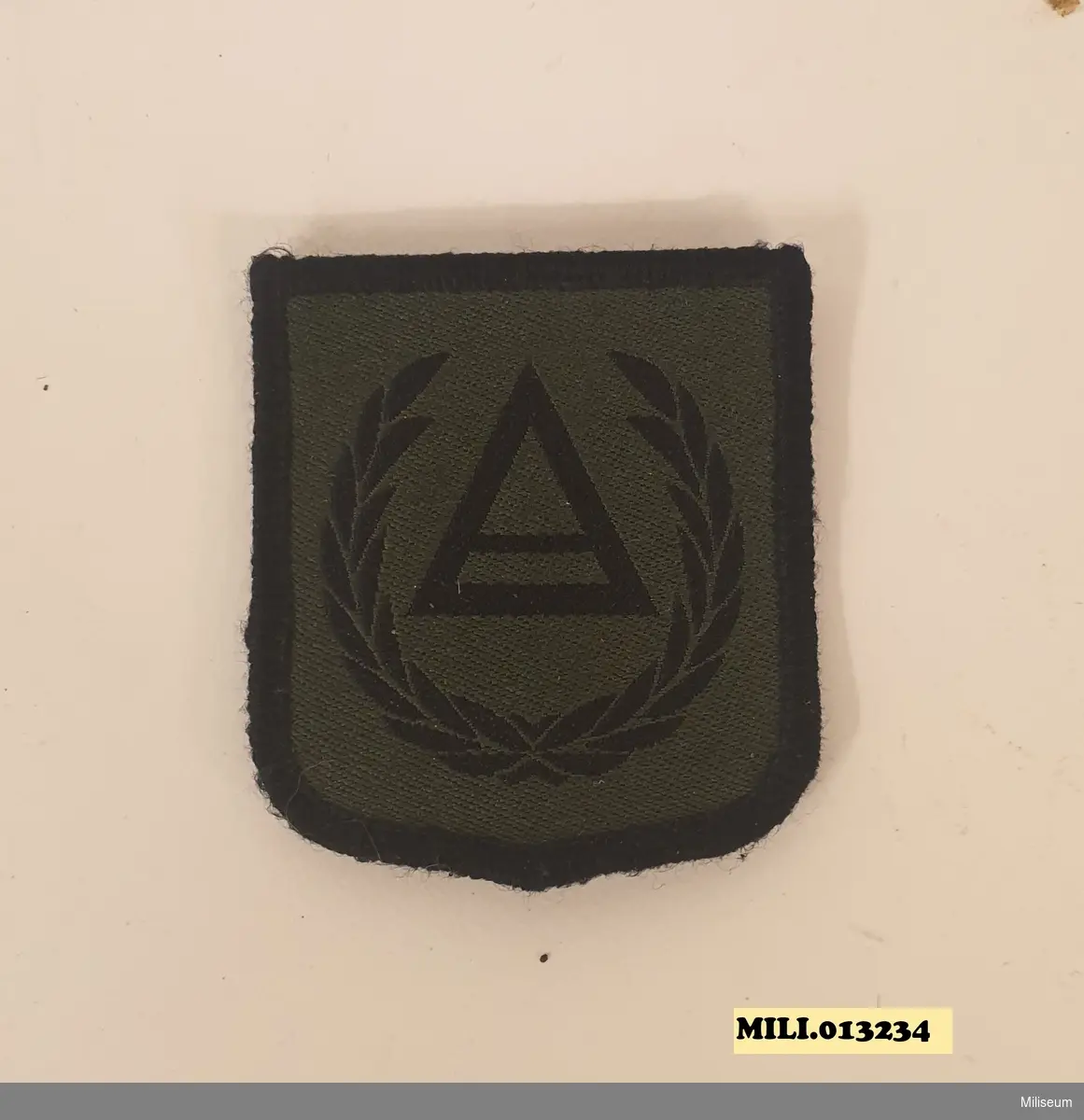 Tilläggstecken av textil med maskinvävt motiv. Med kardborrefästning på baksidan. Avsett att fästas på fältuniformens högra överärm. Bärs tillsammans med MILI.013188 (tilläggstecken, vänster överärm).