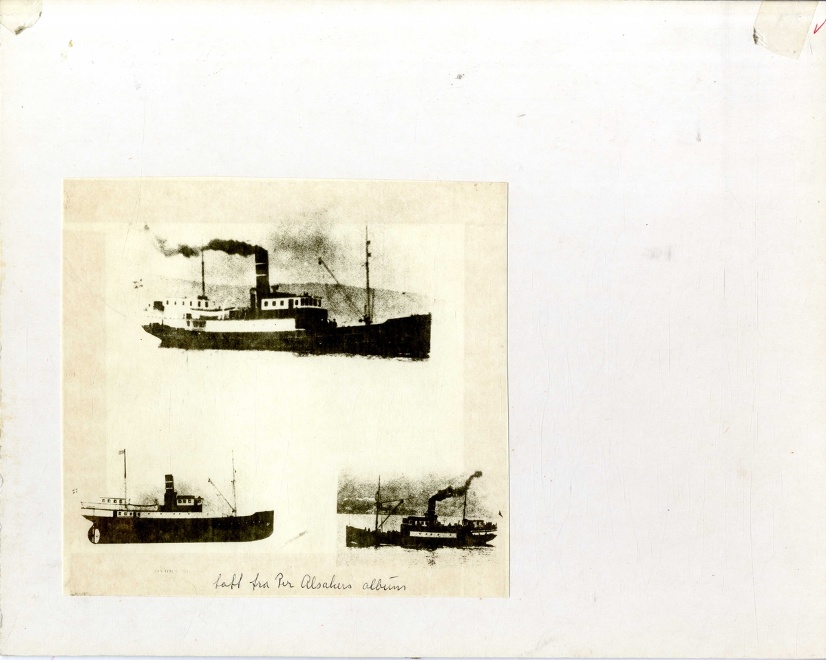 Fire foto av DS HAUS (1914). Nært land.