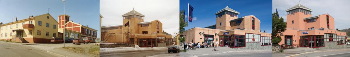 Bygningene der Gjenreisningsmuseet ligger gjennom årene: fire bilder, fra brannstasjon til museum.
