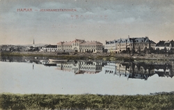 Postkort, Hamar jernbanestasjon, Hamarbukta, Grand hotell,