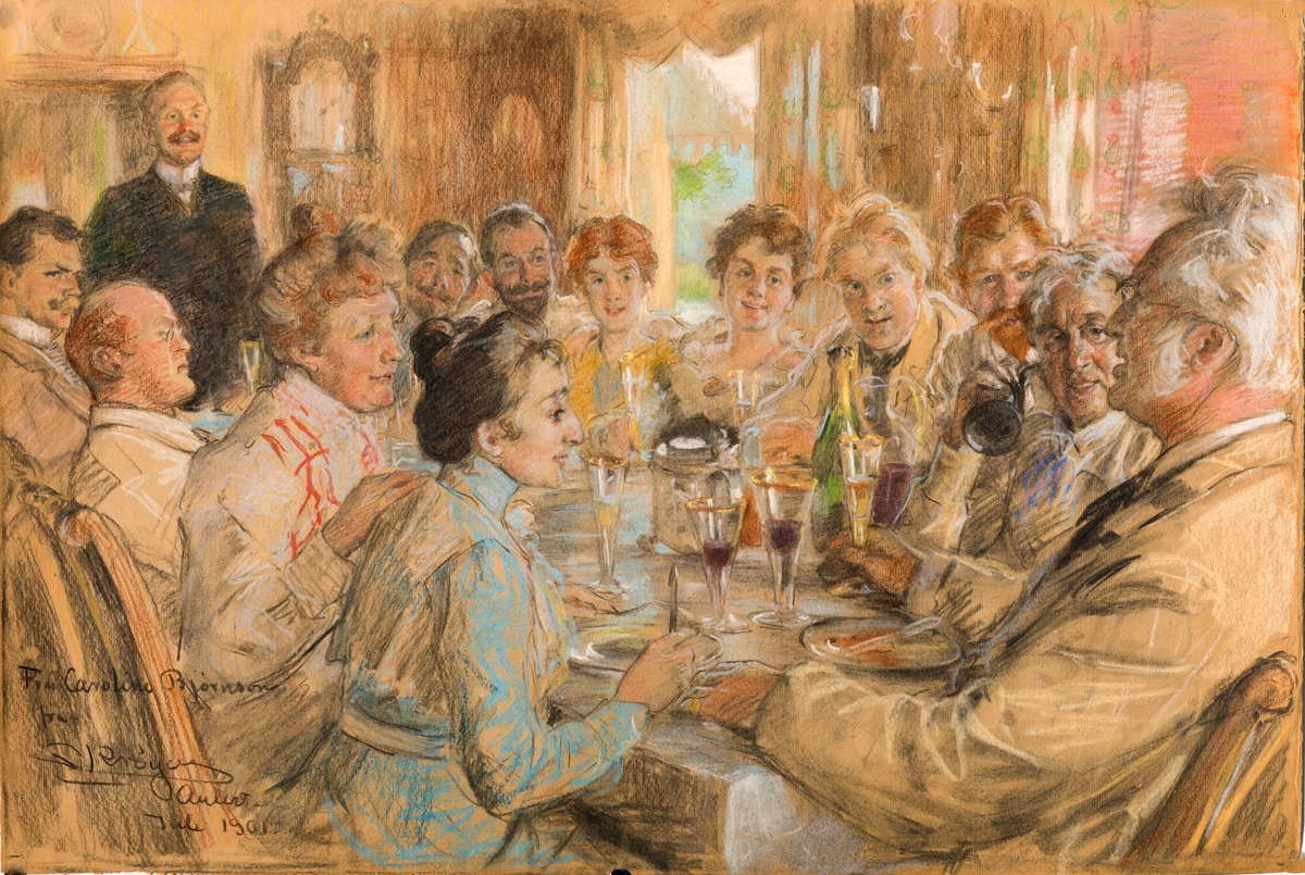 Pastell, Krøyer, spisestue, mat, drikke, 