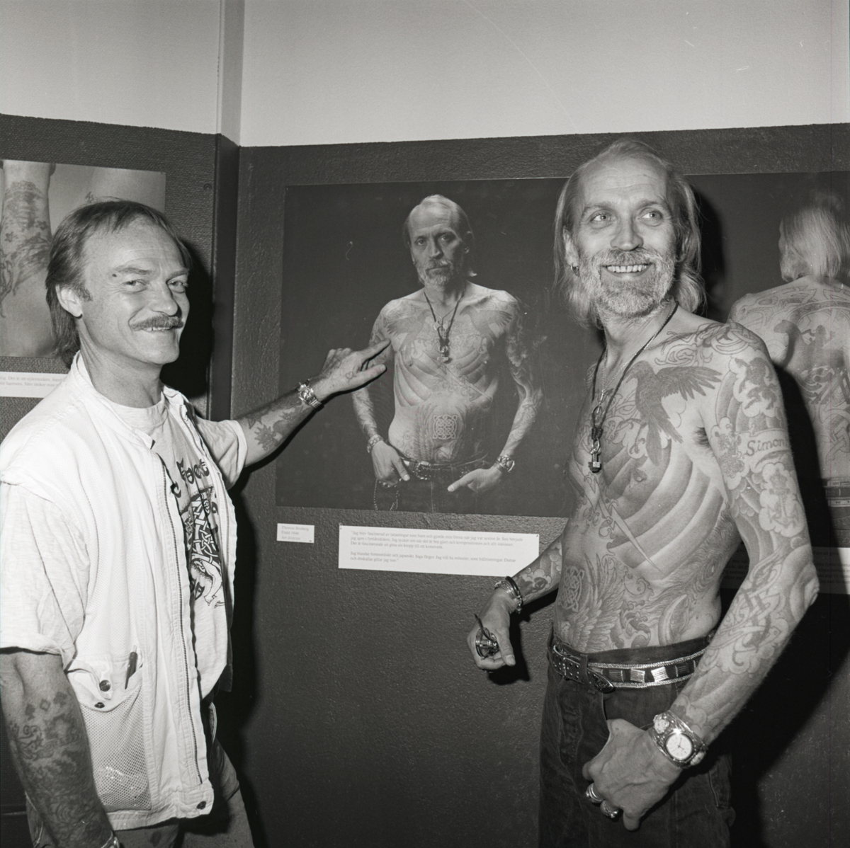 Utställningen "Tatuering". Tatueraringsartisten Ove "Doc Forest" Skog tillsammans med "Sveriges mest tatuerade man" Thomas Broberg vid pressvisningen.