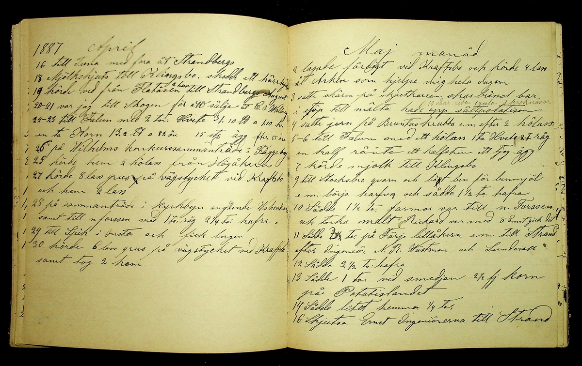 Bondedagbok åren 1885-1888 efter Hemmansägare Sigge Johan Gustaf Eriksson i Översätra, Stora Skedvi socken.