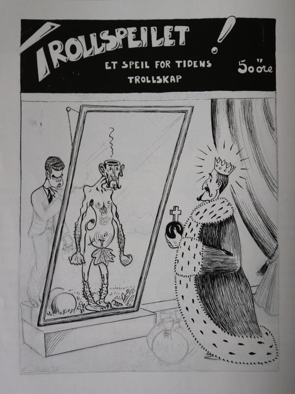 Karikatur av en konge som ser seg i speilet og ser en avmagret mann