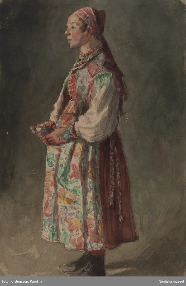 Brudpiga. Akvarell av C.G. Hellqvist