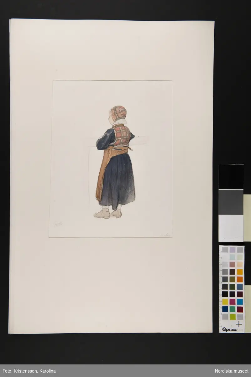 Pojke i blåkolt bakifrån. Akvarell av Axel Ender