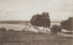 Postkort, Hamar, Stangebrua over Åkersvika mot Espern, trebr