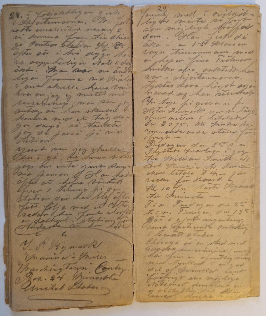 Dagbok, skriven av C E Hammarberg under resa till USA 1881 och vistelse där. 