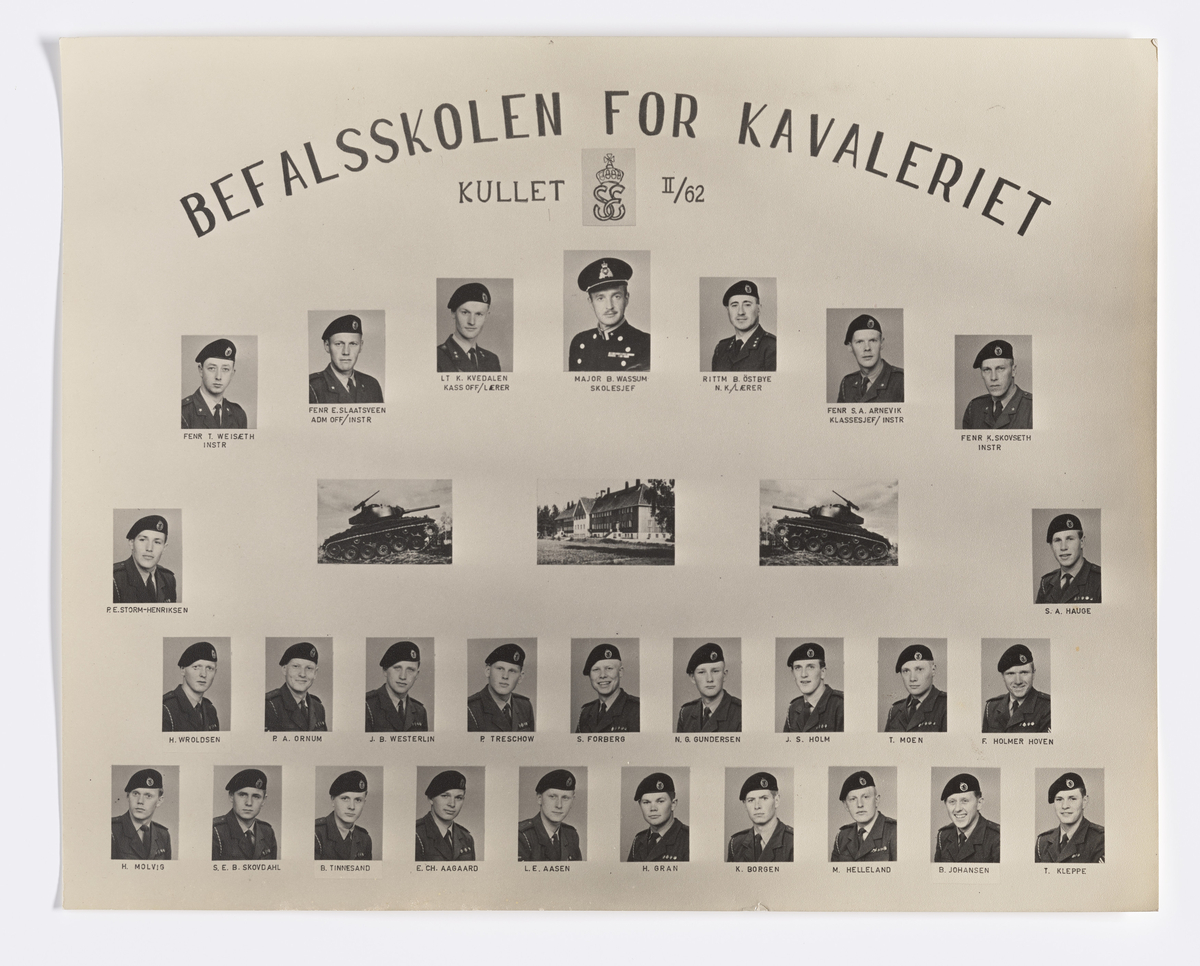 Militære årsfoto. Befalsskolen for Kavaleriet. Kullet II/62
