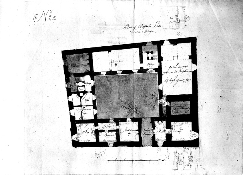 Västerås slott. Planritning av nedre våningen (bottenvåningen), uppmätning P.W. Palmroth 1814.