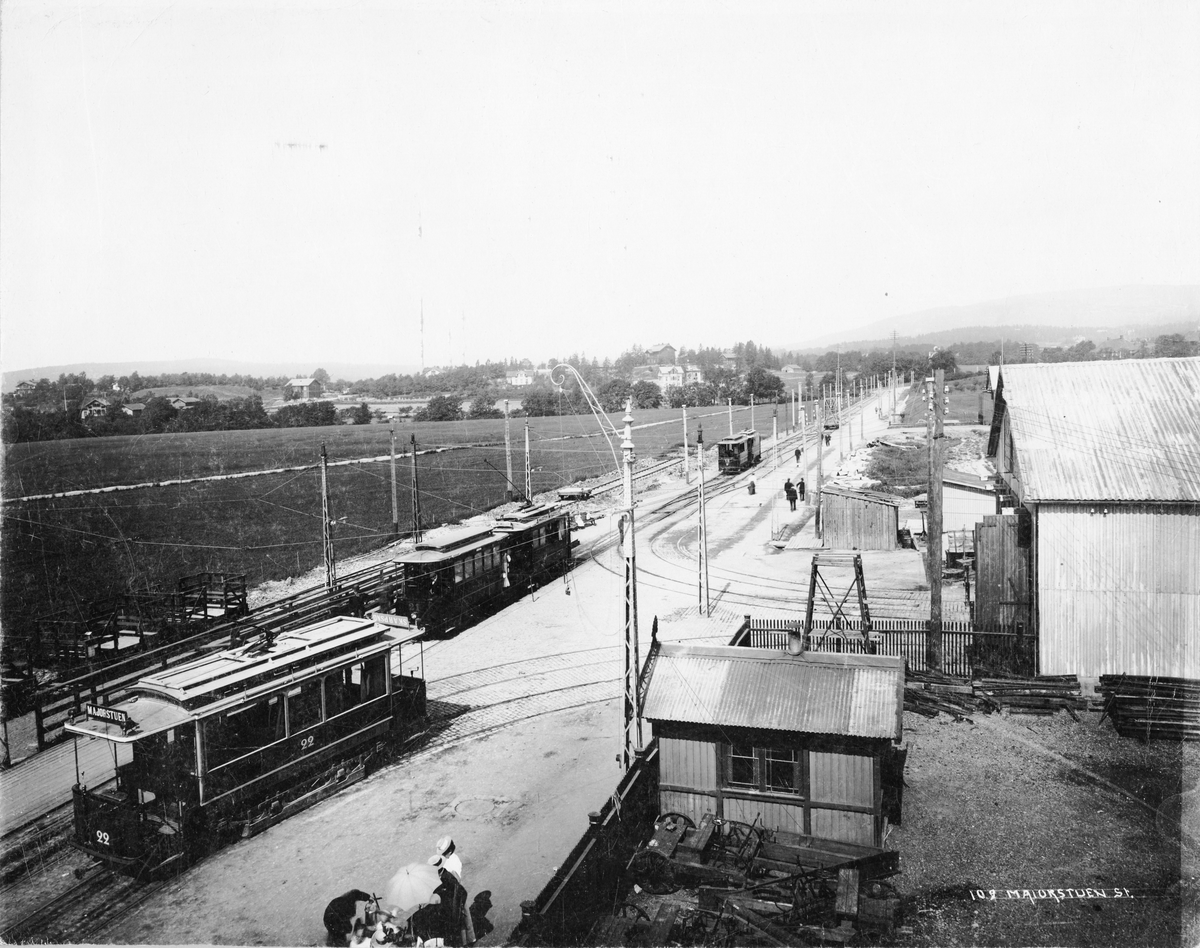 Holmenkollens bana vid Kristiania (Oslo) sommaren 1900. Maiorstuen station.