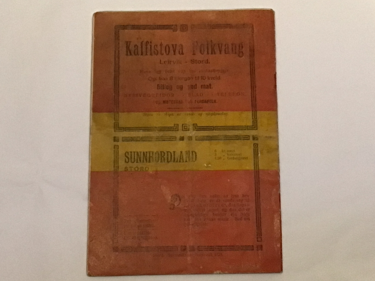 Programhefte med tekstar til Håkonnarstemne 27.juni 1920  på Fitjar.